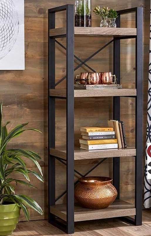 کتابخانه چوب و فلز استند کتابخانه چوبی